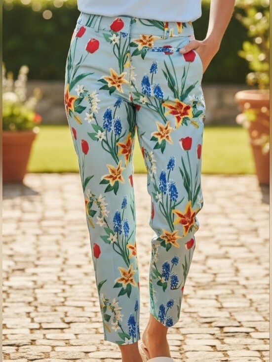 New York & Company Pants - NY&Co Light Blue Floral Crop Pants